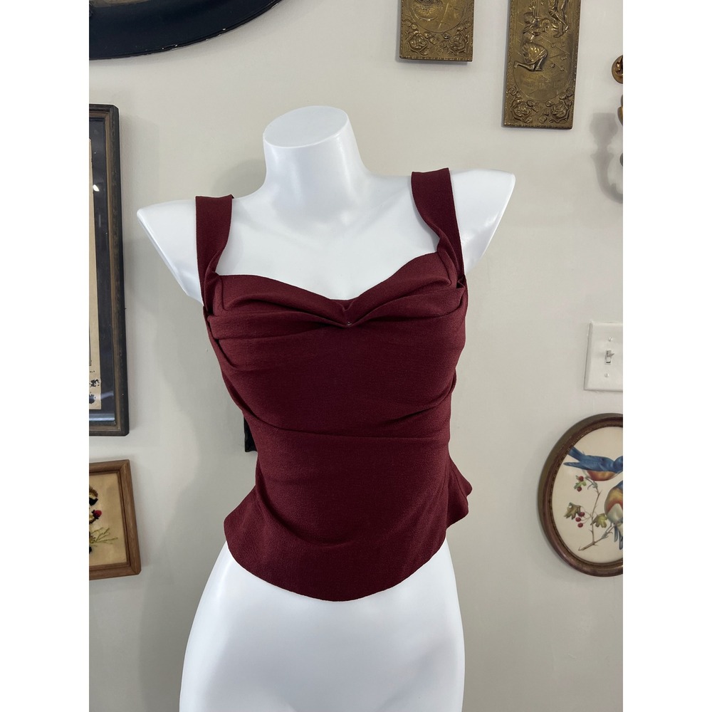 Miaou Burgundy Structured Corset Peplum Tank Top Size XS